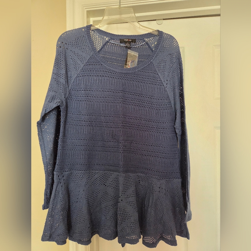 Style & Co. Blue Crochet Peplum Blouse